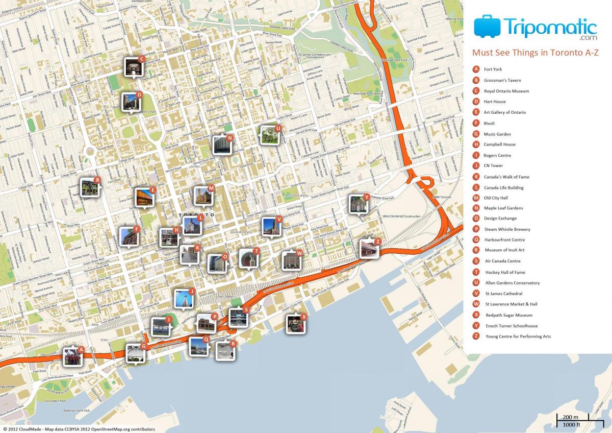 mapa de atracciones de Toronto