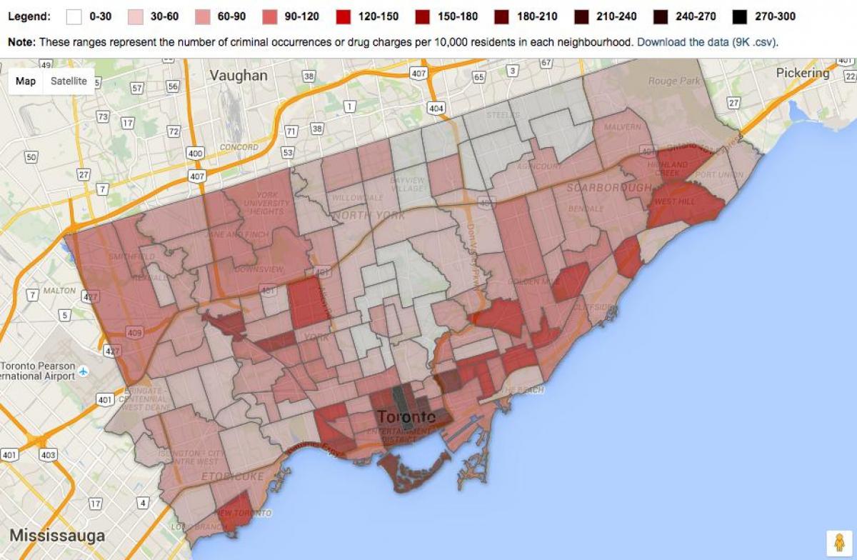 mapa de la criminalidad en Toronto