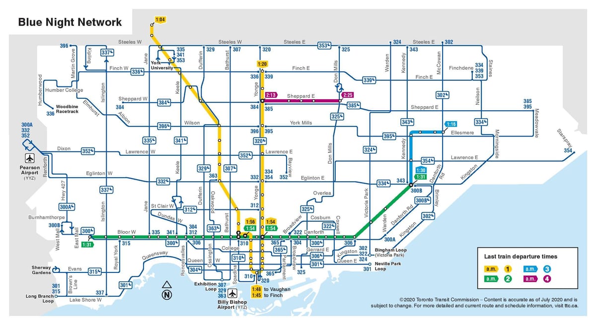 mapa de autobús nocturno de Toronto