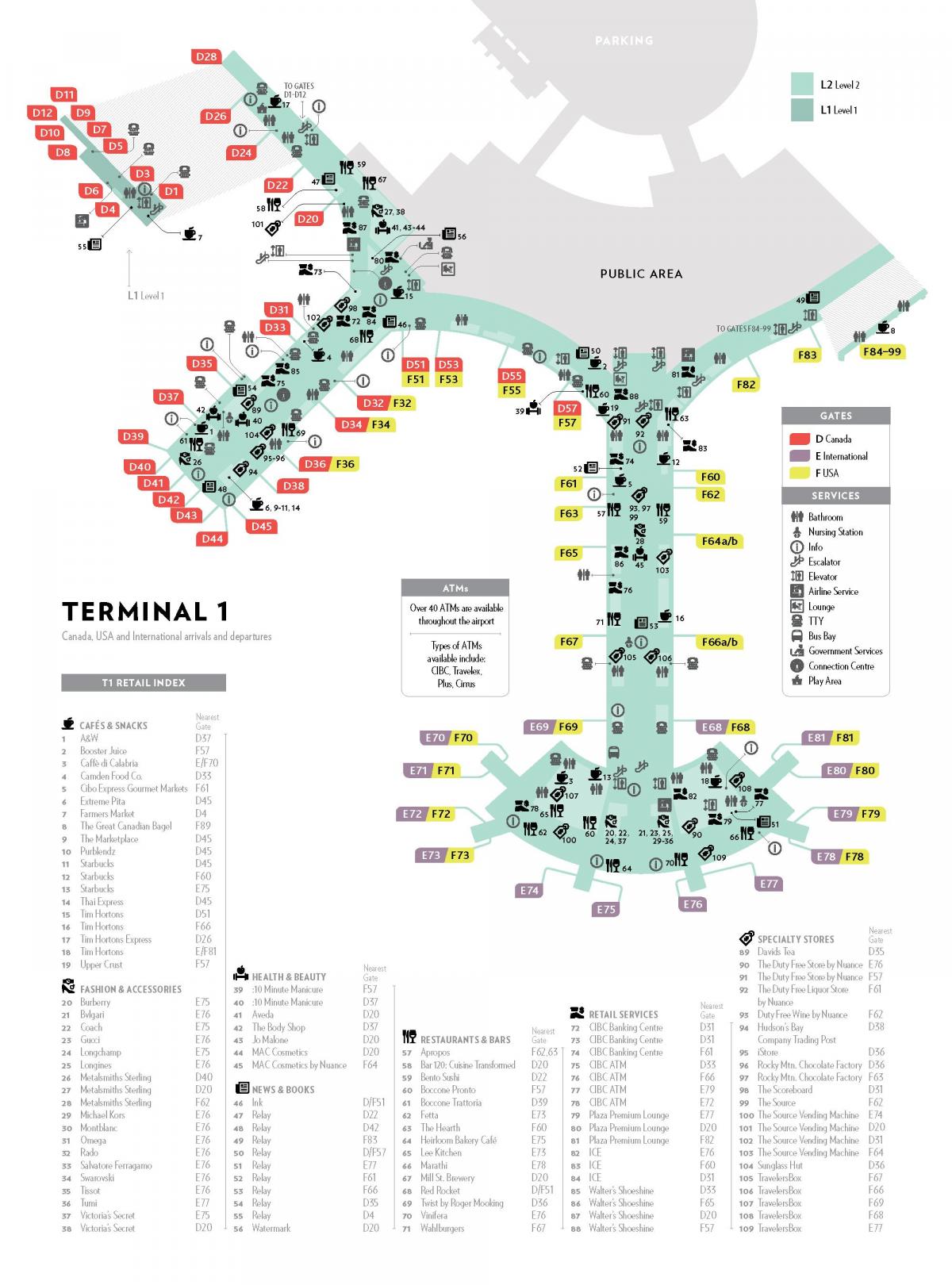 mapa de yyz de la terminal 1 del mapa