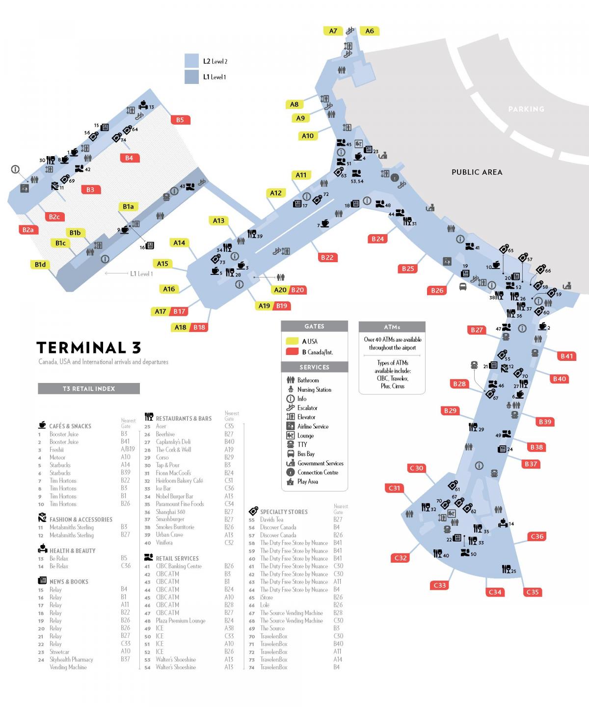 mapa de yyz de la terminal 3 del mapa